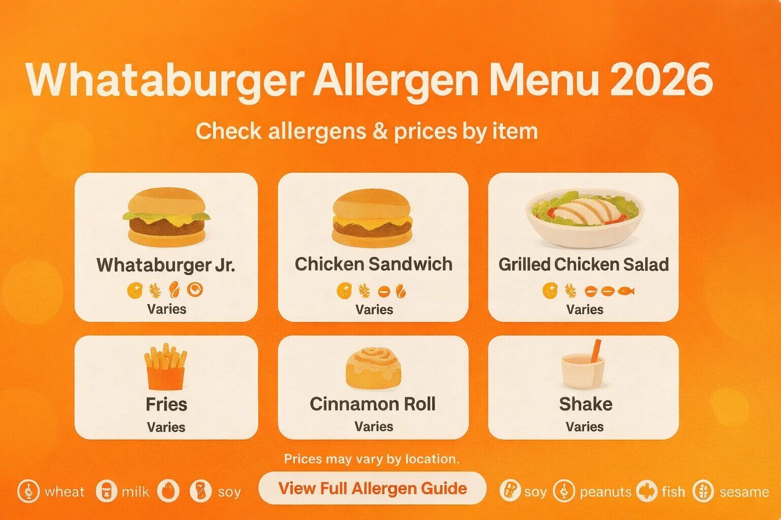 Whataburger Allergen Menu with prices 2026