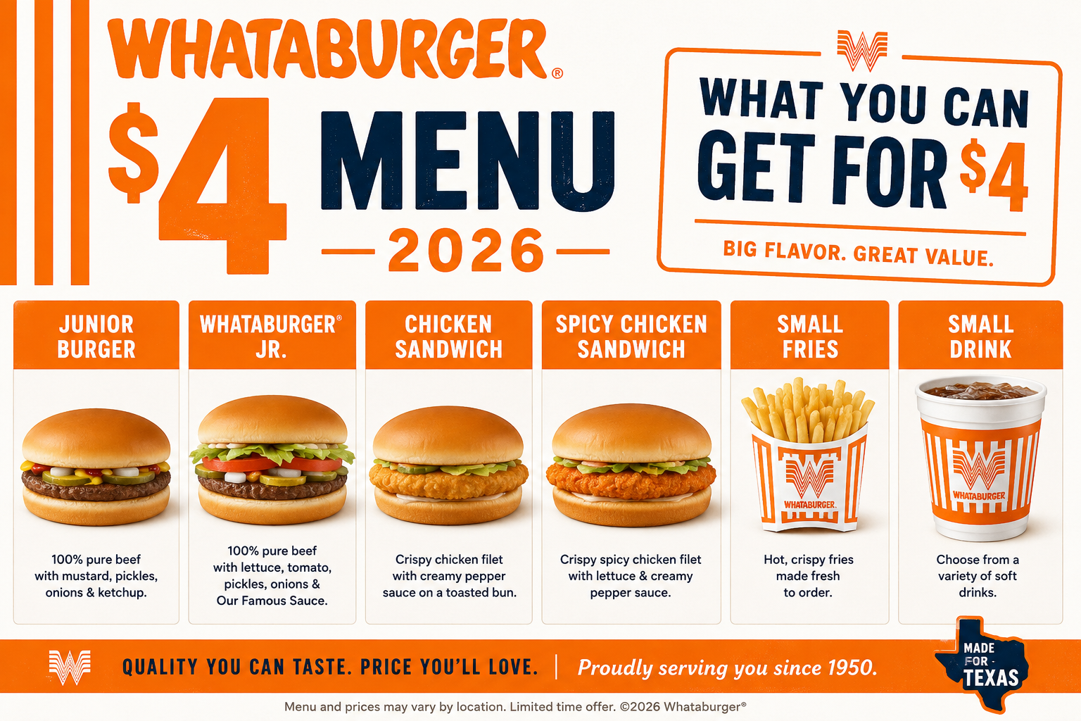 Whataburger $4 Menu 2026 What You Can Get for $4