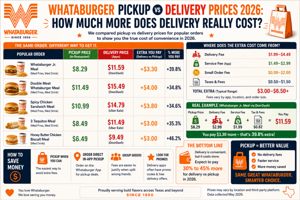 Whataburger Pickup vs Delivery Prices